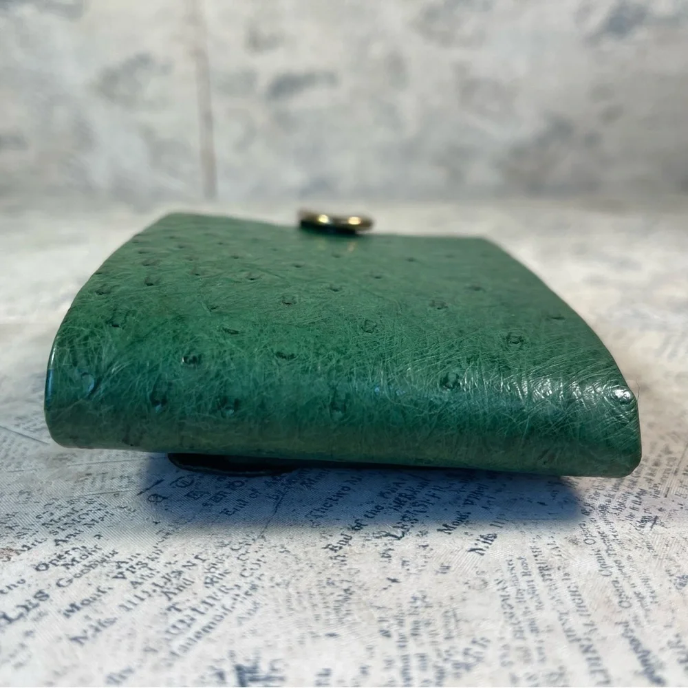 IRMSTAN Vintage bifold green ostrich leather